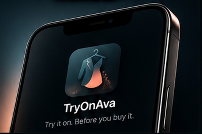 TryOnAva app icon on a phone: Try it on. Before you buy it.